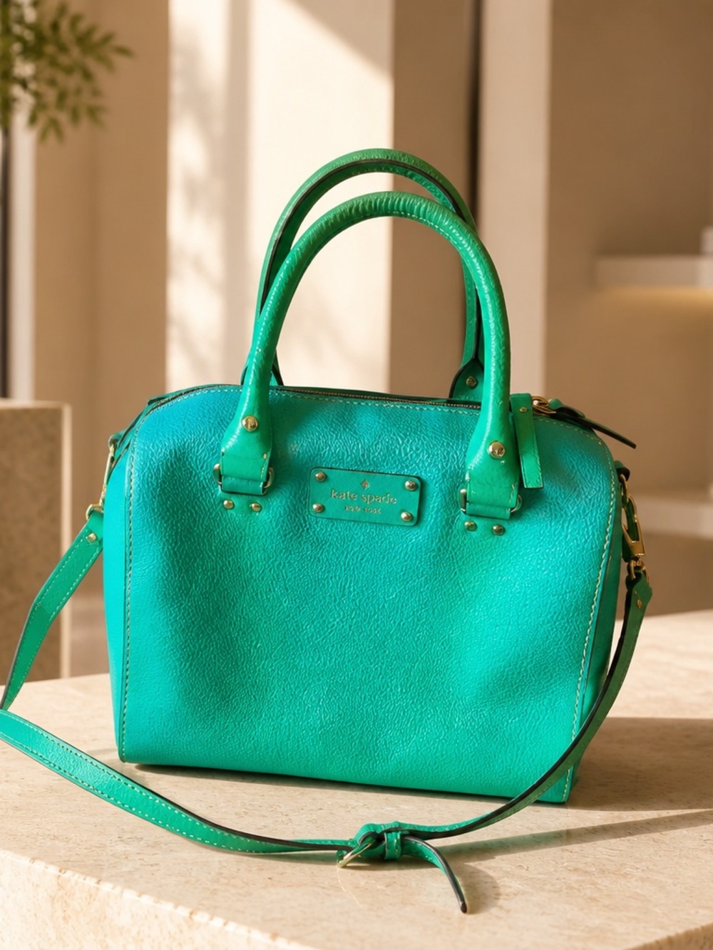 Kate Spade Alessa Wellsley Teal Leather Satchel